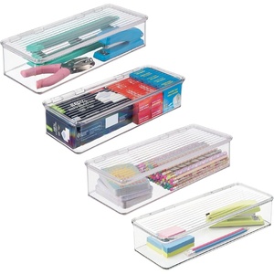 image:imageiDesign Plastic Stackable HingedLid Storage Box  Set of 4  Clear  Pantry or Kitchen UsePack of 4