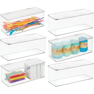 image:imageiDesign Plastic Stackable HingedLid Storage Box Set of 6 Clear  For Kitchen For Bathroom For OfficePack of 6