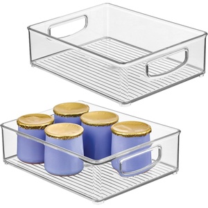 image:imageiDesign Plastic Stackable Pantry Bin Set of 2 Clear  Organizer Bin with Handles For Cabinets or FridgePack of 2
