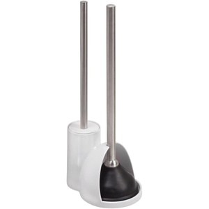 image:imageiDesign Plastic Toilet Bowl Plunger Set Slim Compact Combo 75 x 6 x 19 White and Brushed Stainless Steel  Slim Compact Combo Cleaner Storage 75 x 6 x 19 Ideal for Master Kids Guest Office BathroomWhite
