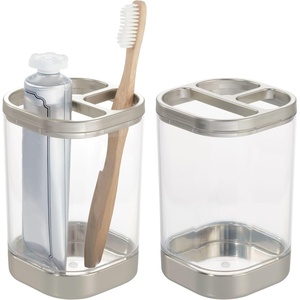 image:imageiDesign Plastic Toothbrush Holder with Three Divided Compartments The Ilyse Collection  425 x 64 x 345 Clear amp Brushed NickelPack of 2