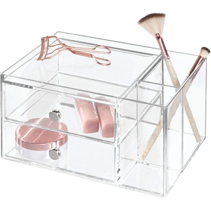image:imageiDesign Plastic Vanity Compact Storage Set Compartments for Cosmetics Dental Supplies Hair Care Bathroom Dorm Desk Countertop Office 65 x 65 x 65 2 DrawerSide Organizer2 Drawers with Side Organizer