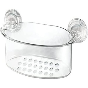 image:imageiDesign PowerLock Suction Shower Caddy Clear  Hanging Bathroom Organizer and StorageShower Basket Small