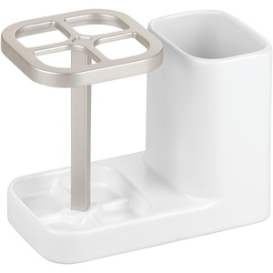 image:imageiDesign Sedona Ceramic Toothbrush and Toothpaste Holder for Bathroom Vanity Countertop or Medicine Cabinet 575 x 310 x 449 Satin WhiteNickel  For Bathroom Vanity Countertop or Medicine CabinetSatin