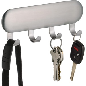 image:imageiDesign SelfAdhesive Stainless Steel Key Rack Set of 2 Brushed  4 Hooks Key Holder for WallPack of 1