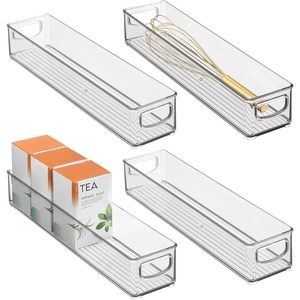 image:imageiDesign Slim Clear Plastic Storage Bin Extra Long Narrow Stackable Organizer for Kitchen and Pantry 2PackPack of 4