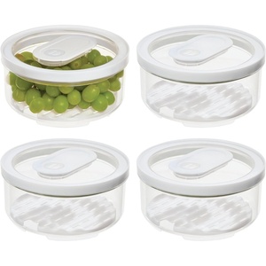 image:imageiDesign Small Round Fridge Produce Bin with Removable Drainage Tray and Lid  Set of 4  ClearPack of 4