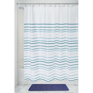 image:imageiDesign Splish Splash PEVA Bathroom Shower Curtain 72 x 72 Inches  White and Blue  12 Rustproof Metal GrommetsLindy Stripe
