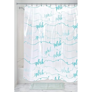 image:imageiDesign Splish Splash PEVA Bathroom Shower Curtain 72 x 72 Inches  White and Blue  12 Rustproof Metal GrommetsSplish Splash