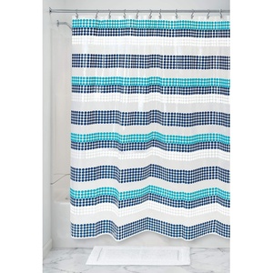 image:imageiDesign Splish Splash PEVA Bathroom Shower Curtain 72 x 72 Inches  White and Blue  12 Rustproof Metal GrommetsZoey Stripe