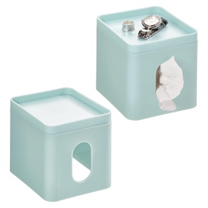 image:imageiDesign Square Tissue Cover for Bathroom Vanity Countertop or Office Set of 2 Soft Aqua Blue Boutique Box