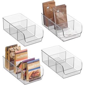 image:imageiDesign Stackable 3Section Divided Storage Bin Clear  For Pantry For Fridge For CabinetPack of 4