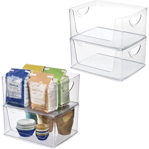 image:imageiDesign Stackable OpenFront Storage Bins with Handles Set of 4 Clear  For Kitchen and PantryPack of 4