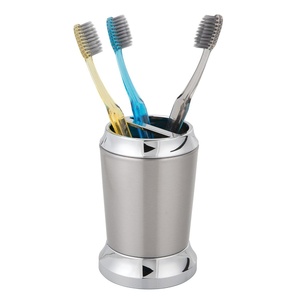 image:imageiDesign Stainless Steel Bathroom Toothbrush Holder Pack of 2  BrushedChrome Split Finish For CountersBrushedChrome Split Finish