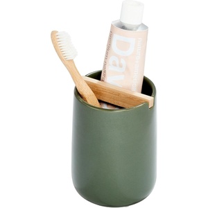 image:imageiDesign Toothbrush Holder Matte Black  Removable Wood Divider For Bathroom CountertopsMoss