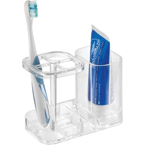 image:imageiDesign Toothbrush Holder with Storage Cup Bathroom Sink Organizer for Toothpaste and Electric Toothbrushes BlueClear