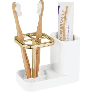 image:imageiDesign Toothbrush Holder with Storage Cup Bathroom Sink Organizer for Toothpaste and Electric Toothbrushes BlueWhiteGold