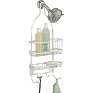 image:imageiDesign York Metal ExtraWide Hanging Shower Caddy Silver  10 x 4 x 22Pearl White