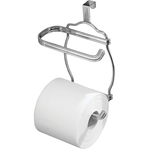 image:imageiDesign York Metal Free Standing Toilet Paper Tissue Holder with Shelf Roll Reserve Canister for Kids Guest Master Office Bathroom 64 x 812 x 24  Satin SilverChrome