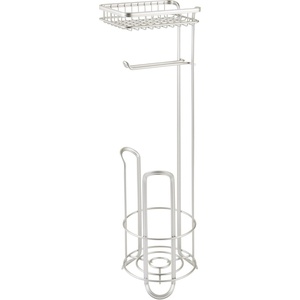 image:imageiDesign York Metal Free Standing Toilet Paper Tissue Holder with Shelf Roll Reserve Canister for Kids Guest Master Office Bathroom 64 x 812 x 24  Satin SilverSatin Silver