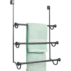 image:imageiDesign York Metal Over the Shower Door Towel Rack Hooks for Master Guest Kids Bathroom 475 x 1775 x 225 Chrome  For Bathroom StorageMatte Black