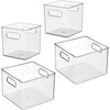 image:imageiDesign 50 Recycled Plastic Refrigerator Set Made in The USA  Versatile Design Ideal for Freezer Pantry and Cabinet Organization Two 5 x 5 x 14 and Two 10 x 5 x 14 Bins Clear8 x 16 x 6