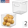 image:imageiDesign Plastic Pantry Storage Organizer Bin 6 x 6 x 6  Easy Grip Handles Kitchen Storage Freezer and Fridge Organizer ClearPack of 2