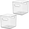 image:imageiDesign Plastic Pantry Storage Organizer Bin 6 x 6 x 6  Easy Grip Handles Kitchen Storage Freezer and Fridge Organizer ClearPack of 2