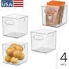 image:imageiDesign Plastic Pantry Storage Organizer Bin 6 x 6 x 6  Easy Grip Handles Kitchen Storage Freezer and Fridge Organizer ClearPack of 4
