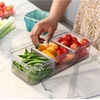 image:imageiDesign Recycled Plastic Crisp Large Divided Fruit and Vegetable Storage with Easy to Grip Integrated Handles Designed to Keep Food Fresh Longer 14 82 x 6 32 x 3 76  1482 x 632 x 376 Integrated Handles Keeps Food Fresh Longer Clear Bin Gray DividersPack of 6