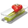 image:imageiDesign Crisp Produce Plastic Refrigerator and Modular Stacking Pantry Bin with Lid and Removable Inner Basket Perfect for Washing Vegetables Fruit Lettuce BPA Free 1572 x 632 x 376  Drain Tray For Fruits amp Veggies ClearPack of 1