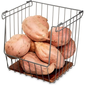 image:imageThe Ra Safford Collection by iDesign Open Front Wire Basket with Acacia Wood 16 x 8 x 6 CharcoalCharcoal