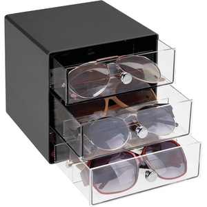 image:imageiDesign 3Drawer Stackable Sunglasses Organizer  Clear Glasses Storage Eyewear Display HolderBlack
