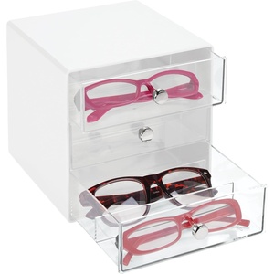 image:imageiDesign 3Drawer Stackable Sunglasses Organizer  Clear Glasses Storage Eyewear Display HolderWhite