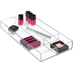 image:imageiDesign 4Section Stackable Makeup Drawer Organizer Set of 2 Clear  For Cosmetics and ToiletriesPack of 1