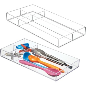 image:imageiDesign 4Section Stackable Makeup Drawer Organizer Set of 2 Clear  For Cosmetics and ToiletriesPack of 2