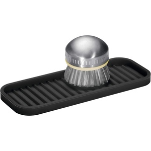 image:imageiDesign 63883 Lineo Silicone Kitchen Sink Tray for Sponges Scrubbers Soap Stovetop Spoon Holder 9 x 35 x 05 Gray  for CountertopsBlack