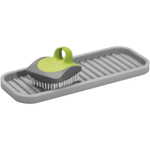 image:imageiDesign 63883 Lineo Silicone Kitchen Sink Tray for Sponges Scrubbers Soap Stovetop Spoon Holder 9 x 35 x 05 Gray  for CountertopsGray