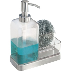 image:imageiDesign 67080 Forma Plastic Soap Pump with Caddy Dispenser with Storage Compartment for Bathroom Kitchen Countertops Sinks Set of 1 Stainless  Dispenser with Storage Compartment for Bathroom Kitchen CountertopsClearBrushed Ss