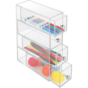 image:imageiDesign Clarity BPAFree Plastic Organizer Drawer with Divided Tray 697 x 65 x 394 Clear4 Drawer Flip