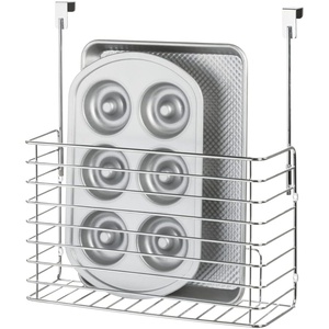 image:imageiDesign Classico Metal Over the Cabinet Kitchen Bakeware Organizer Basket for Cutting Boards Baking Sheets Pans 1373 x 518 x 142  ChromeOvertheDoor Organizer