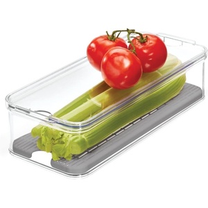 image:imageiDesign Crisp Produce Plastic Refrigerator and Modular Stacking Pantry Bin with Lid and Removable Inner Basket Perfect for Washing Vegetables Fruit Lettuce BPA Free 1572 x 632 x 376  Drain Tray For Fruits amp Veggies ClearPack of 1