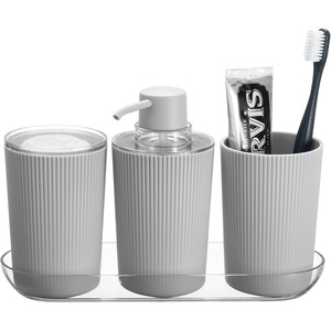 image:imageiDesign Fluted Soap Dispenser GrayClear  Kitchen or BathroomGrayClear