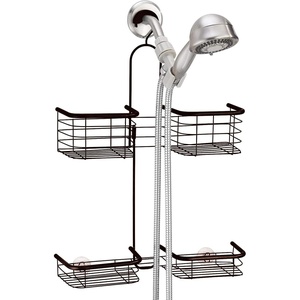 image:imageiDesign Hanging Handheld Shower Hose Caddy Chrome  Storage for Shampoo Conditioner Body WashBronze