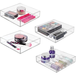 image:imageiDesign Plastic Makeup Drawer Organizer Tray Set of 2 Clear  Vanity Organizer Desk Drawer OrganizerPack of 4