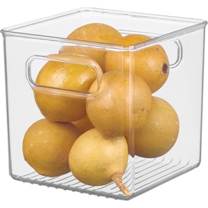 image:imageiDesign Plastic Pantry Storage Organizer Bin 6 x 6 x 6  Easy Grip Handles Kitchen Storage Freezer and Fridge Organizer ClearPack of 1