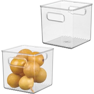 image:imageiDesign Plastic Pantry Storage Organizer Bin 6 x 6 x 6  Easy Grip Handles Kitchen Storage Freezer and Fridge Organizer ClearPack of 2