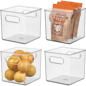 image:imageiDesign Plastic Pantry Storage Organizer Bin 6 x 6 x 6  Easy Grip Handles Kitchen Storage Freezer and Fridge Organizer ClearPack of 4