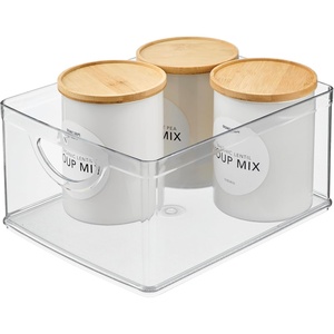 image:imageiDesign Plastic Stackable Kitchen Cabinet Storage Bin Clear  With Handles Pantry OrganizerMedium