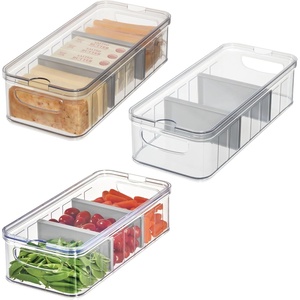 image:imageiDesign Recycled Plastic Crisp Large Divided Fruit and Vegetable Storage with Easy to Grip Integrated Handles Designed to Keep Food Fresh Longer 14 82 x 6 32 x 3 76  1482 x 632 x 376 Integrated Handles Keeps Food Fresh Longer Clear Bin Gray DividersPack of 3